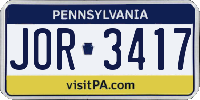 PA license plate JOR3417