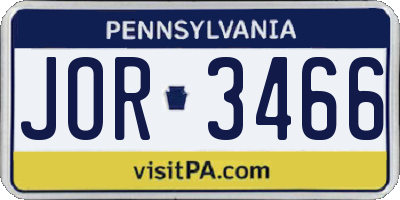PA license plate JOR3466