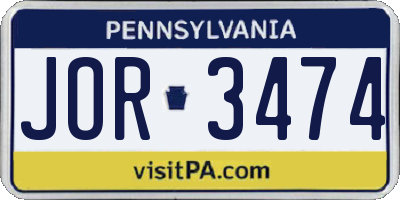 PA license plate JOR3474