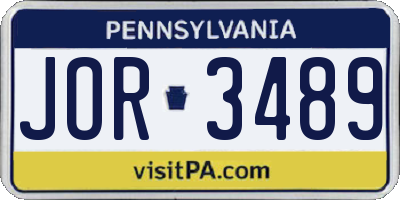 PA license plate JOR3489
