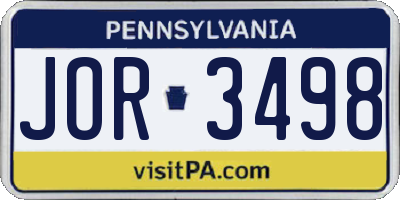 PA license plate JOR3498