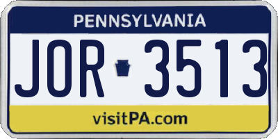 PA license plate JOR3513