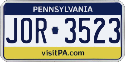 PA license plate JOR3523