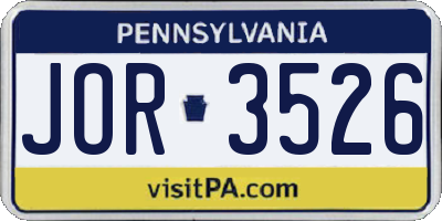 PA license plate JOR3526