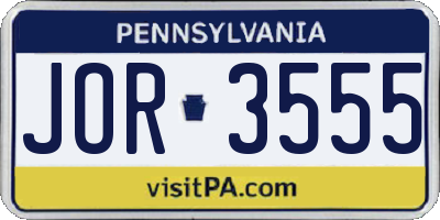 PA license plate JOR3555