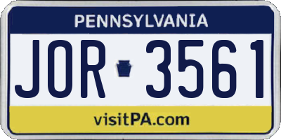 PA license plate JOR3561