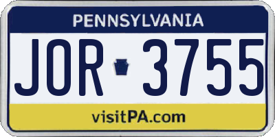 PA license plate JOR3755