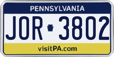 PA license plate JOR3802