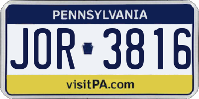PA license plate JOR3816