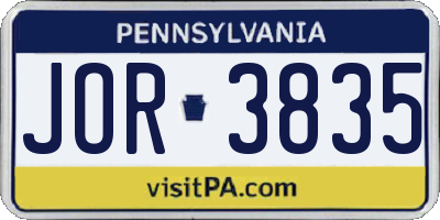 PA license plate JOR3835