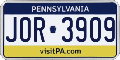 PA license plate JOR3909