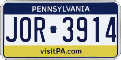 PA license plate JOR3914
