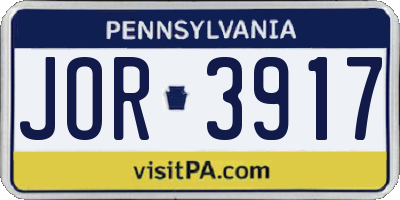 PA license plate JOR3917