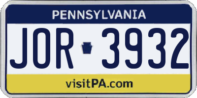 PA license plate JOR3932