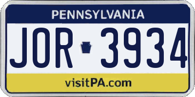 PA license plate JOR3934