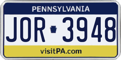 PA license plate JOR3948