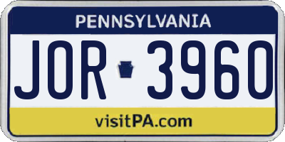 PA license plate JOR3960