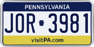 PA license plate JOR3981