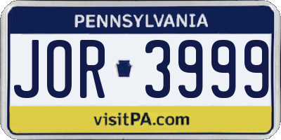 PA license plate JOR3999