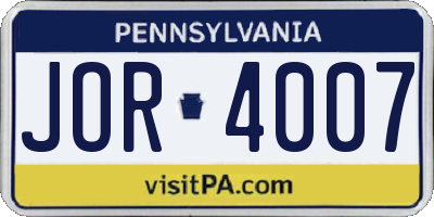 PA license plate JOR4007