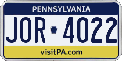 PA license plate JOR4022