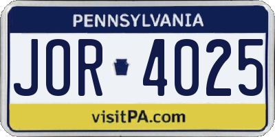PA license plate JOR4025