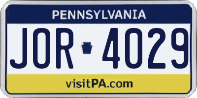 PA license plate JOR4029