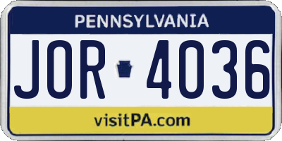 PA license plate JOR4036