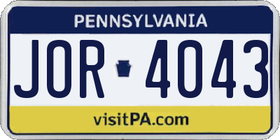 PA license plate JOR4043