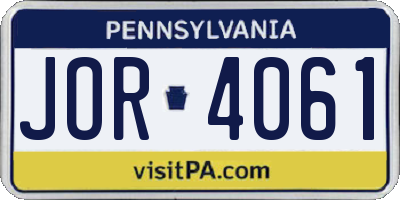 PA license plate JOR4061
