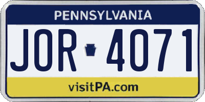 PA license plate JOR4071