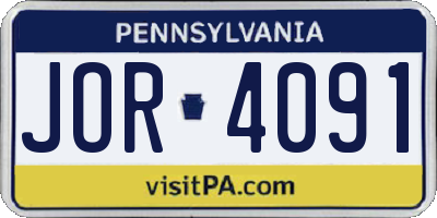 PA license plate JOR4091