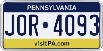 PA license plate JOR4093