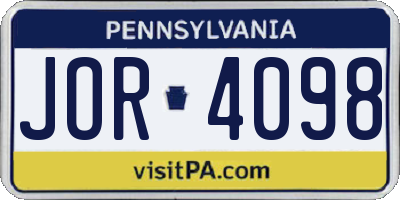 PA license plate JOR4098