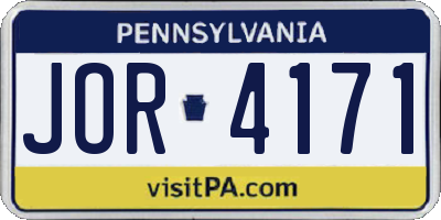 PA license plate JOR4171