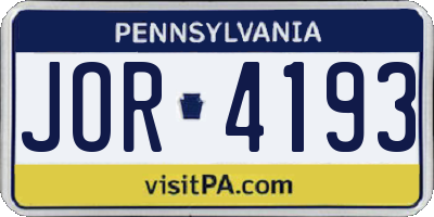PA license plate JOR4193
