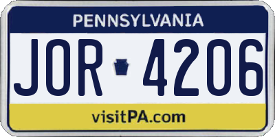 PA license plate JOR4206