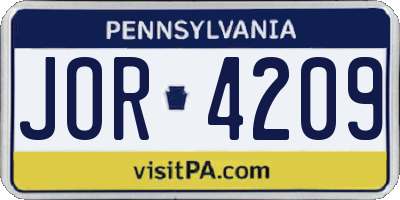 PA license plate JOR4209