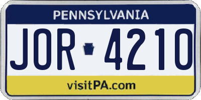 PA license plate JOR4210