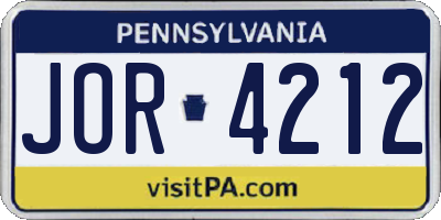 PA license plate JOR4212