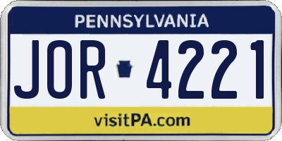 PA license plate JOR4221