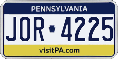 PA license plate JOR4225