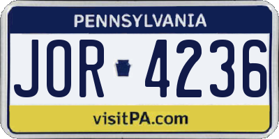 PA license plate JOR4236