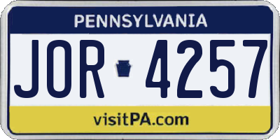 PA license plate JOR4257