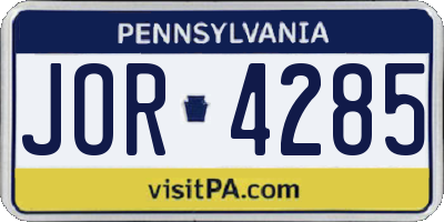 PA license plate JOR4285