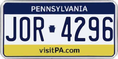 PA license plate JOR4296