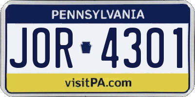 PA license plate JOR4301