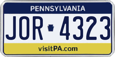 PA license plate JOR4323