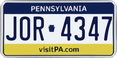 PA license plate JOR4347