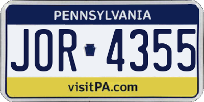 PA license plate JOR4355